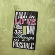 Sparkly Light Switch cover black FALL IN LOVE WITH AS MANY THINGS AS POSSIBLE