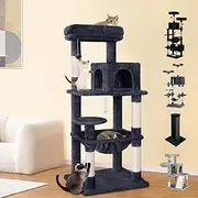 BEASTIE 143cm Cat Tree, Grey Multi-Level Cat Tower with Scratching Posts, Sisal-Covered Cat Scratcher Tower with Plush Perch, Cat Condo Play House Wood Furniture for Kittens Climbing and Rest