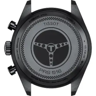 【TISSOT 天梭】PRS516 賽車三眼計時石英手錶-黑/45mm 送行動電源 畢業禮物(T1316173605200)