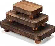 Maitys 3 Pcs Farmhouse Wood Pedestal Stand Vintage Risers for Display Rustic Wooden Riser Stackable Kitchen Decorative Tray Home Bathroom Coffee Bar Table, Sizes (Brown)