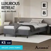 ALFORDSON Bed Frame King Single Mattress Base Foundation Grey Fabric BASEL