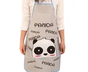 Sleeveless Apron Lengthen Strap Halter Design Cartoon Print Kitchen Apron for Restaurant-Grey