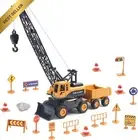 Crane Toys for Kids, Construction Vehicle Set with Road Signs, 3-8 Years Old
