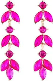[Embtrem] Hot Pink Earrings Prom Earrings Rhinestone Earrings for Women Crystal Drop Earrings Sparkly Teardrop Dangle Earrings Wedding Prom Dresses Jewelry Gifts for Girls