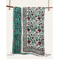 在飛比找蝦皮購物優惠-HOOMA 印度ANOKHI雙面手工蓋印綠底紅花純棉棉被系列