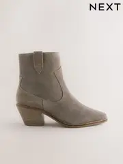 Mink Brown Extra Wide Fit Cowboy Block Heel Ankle Boots (F18689) | $111