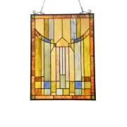 Stained Glass Tiffany Style Mission Design Hanging Window Panel Suncatcher 18"