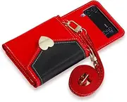 UYPTK Crossbody Wallet Phone Case for Samsung Galaxy Z Flip 3 4 5 Flip3 Flip4 5G Cards Hinge Coverage Leather Cover with Strap,red,for Galaxy Z Flip 5