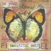 2" Print Mixed Media Collage VTG Insects Butterfly Be Your Beautiful Self Quote