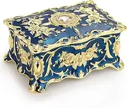 [Hipiwe] Hipiw Vintage Jewelry Organizer - Metal Trinket Storage Ornate Treasure Chest Decorative Keepsake Gift Box for Women Girls, 4.9"x3.4"x2.7"