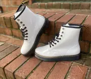 Dr Doc Martens Zavala Lace Combat Boots White Genuine Leather Size 6