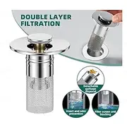 Bathroom Sink Drain Strainer, Pop Up Sink Drain Filter with Removable Stainless Steel Filter Basket Hair Catcher, Bathroom Sink Drain Stopper, for Us Bathroom