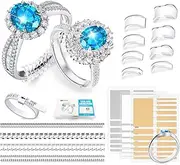 [Mukaifei] 70 Pcs Ring Size Adjuster for Loose Rings with Ring Size Measuring Tool for Ring Adjuster, Plug-in Invisible Ring Spiral Silicone Tightener with Women and Men Any Rings Size