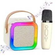 Mini Karaoke Machine for Kids Adults,Portable Bluetooth Speaker, Beige - 1 Mic