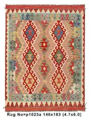 5x6' Multi Color Flat Weave Wool Vegetable Kilim Handmade Rug #P1023