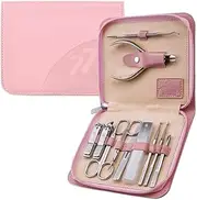 Nail Clippers Set 11 Piece Stainless Steel Pedicure Care Set, Nail Clippers Set, Professional Manicure Set, Nail Care Tools with Travel Case for Men and Women Manicure Set (Pink)