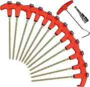 Tent Pegs - Fluorescent Metal Stakes | Fluorescent Stable Hexagonal Pins Secure Screw Thread Pegs Set for Artificial Turf Ground Lawn Netting Greenhouse Plant Garden Canopy