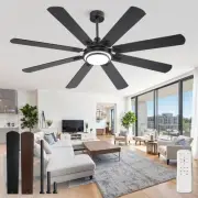 65 Inch Ceiling Fans with Lights and Remote, Black Ceiling Fan with 8 Dual-Co...