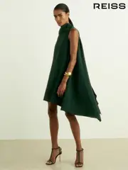 Reiss Green Shauna High-Neck Drape Back Mini Dress (AK1769) | $480