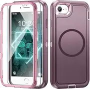 Giyer Mobile Phone Case for iPhone 8 Case with Screen Protector, 360° Shockproof Robust Armour Case for iPhone 8 Case Cover Protective Case with Magnetic (Purple, for iPhone 8)