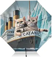 [RPLIFE] Cute Cats Titanic Kitten Umbrella for Rain, Lightweight Durable Auto Open Close for Women, Travel Umbrellas for Rain and Sun