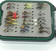BestCity Small waterproof double sided smart fly box with lanyard PLUS 24 Fly Selection Nymphs, Wets & Buzzers for trout