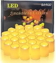oolong 24pcs Ivory White LED Pillar Candles, 3.7*4 cm, Battery Operated, Imitation Wax, Unscented, Acrylic, 3D Wick, Wave Open, Ideal for Party, Outdoor