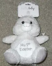 My First Easter Bunny Rabbit Kelly Baby White With Grey Ears RATTLE Plush! New