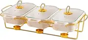 Ceramics Chafing Dish Buffet Set 3 in 1-3x0.9 QT Chafing Dishes for Buffet - Warming Trays for Food - Chafers and Buffet Warmers Sets with Glass Lid for Birthday, Wedding,White