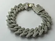 Fifth Avenue Cuban Link Chain White Gold Round Cut Rhinestone Bracelet 7 Inch