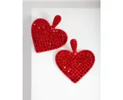 Red Diamante Statement Heart Earring