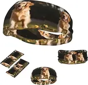 FJWSLCH Golden Retriever Dog Headbands for Women Men Non Slip Workout Sweatbands Adjustable Sports Hair Bands Elastic Head Bands Moisture Wicking Hairband for Running, Cycling, Yoga, Spa