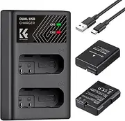 Camera Battery & Charger Kit with 2-Slot Battery Charger + 2pcs EN-EL14 Batteries 7.4V 1050mAh + Type-C Charging Cable Replacement for Nikon D3500/D5600/D3200/D3300/D3400/D5500/Coolpix Black One Size