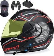 Bluetooth Modular Motorcycle Helmet DOT/ECE Approved Flip Up Helmets Dual Anti-Fog Visors Full Face Helmet for Adults G,L (59-60cm)