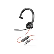 HP Poly Blackwire 3310 Monaural Microsoft Teams Certified Usb-C Headset +Usb-C/A Adapter Wired Head-Band Business/Everyday Black
