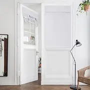 HOMEIDEAS Greyish White Blackout Door Curtains White Privacy French Door Curtains, 26 X 40 Inch Room Darkening Curtains, Thermal Insulated Tie Up Shades Window Curtains for Bedroom, 1 Panel