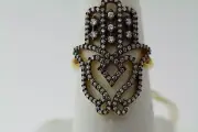 GOLD PLATED FILIGREE HAMSA RING WITH HANDSET CZ