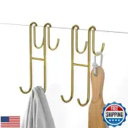 SSTOOHL Over Shower Glass Door Hook, 2 Pack Gold Stainless Steel Extended Sho