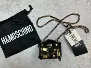 MOSCHINO FOR H&M CROSSBODY MICRO BLACK LEATHER BAG BIKER JACKET STYLE*DUST POUCH