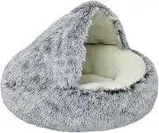 Soothing Cats for Indoor Cats Round Hooded Plush Dog Bed for Small Dogs Warming Covered Fluffy Donut Cat Bed Cave Pet Bed for Small Medium Pets Snooze Sleeping Indoor/1065 ( Color : Grey , Size : 60*6
