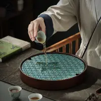 在飛比找蝦皮購物優惠-高檔茶盤 圓形茶盤家用簡易陶瓷托盤功夫乾泡盤小型儲水式瀝水茶