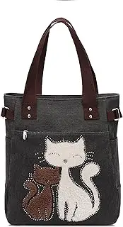 [KAUKKO] Women Canvas Handbag Shoulder Bag Cat Big Tote Bag