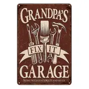 2x Tin Sign Grandpa's Fix It Garage Repay With Hugs Rustic Vintage Man Cave