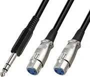 1/4 to Dual XLR Female Cable, tunghey Profession 6.35mm (1/4inch) TRS Male Plug to 2 Dual XLR Female Microphone Stereo Unbalanced Audio Converter Adapter Y Splitte Cable Cord (1.8M)