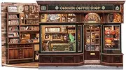 CUTEBEE Book Nook Kit - DIY Miniature House Dollhouse Model Making Kit for Adults with LED Light, 3D Puzzle & Bookend - Bookshelf Decoration & Gift Idea (Corner Coffee Shop)