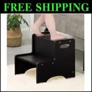 Classic Black Folding Step Stool for Kids - Safe, Durable, and Easy to Assemble