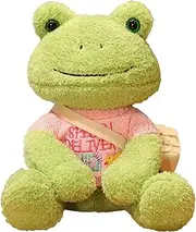 8.5 Inches Green Frog Plush Stuffed Animal, Cute Frog Plushie Doll, Birthday Christmas Soft Toy Gift (Pink Clothes)