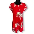 Magnolia Skye Womens Dress Size Large Red Textured Floral Short Sleeves NEW