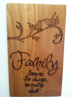 Pyrography Art Wood Burning Family Forever For Always 10"X6" Handmade