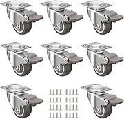 1'' Low Profile Caster Wheels with Brake 8 Pack,Soft Rubber Swivel Furniture Casters with 360 Degree Top Plate (300 lbs for Set of 8)